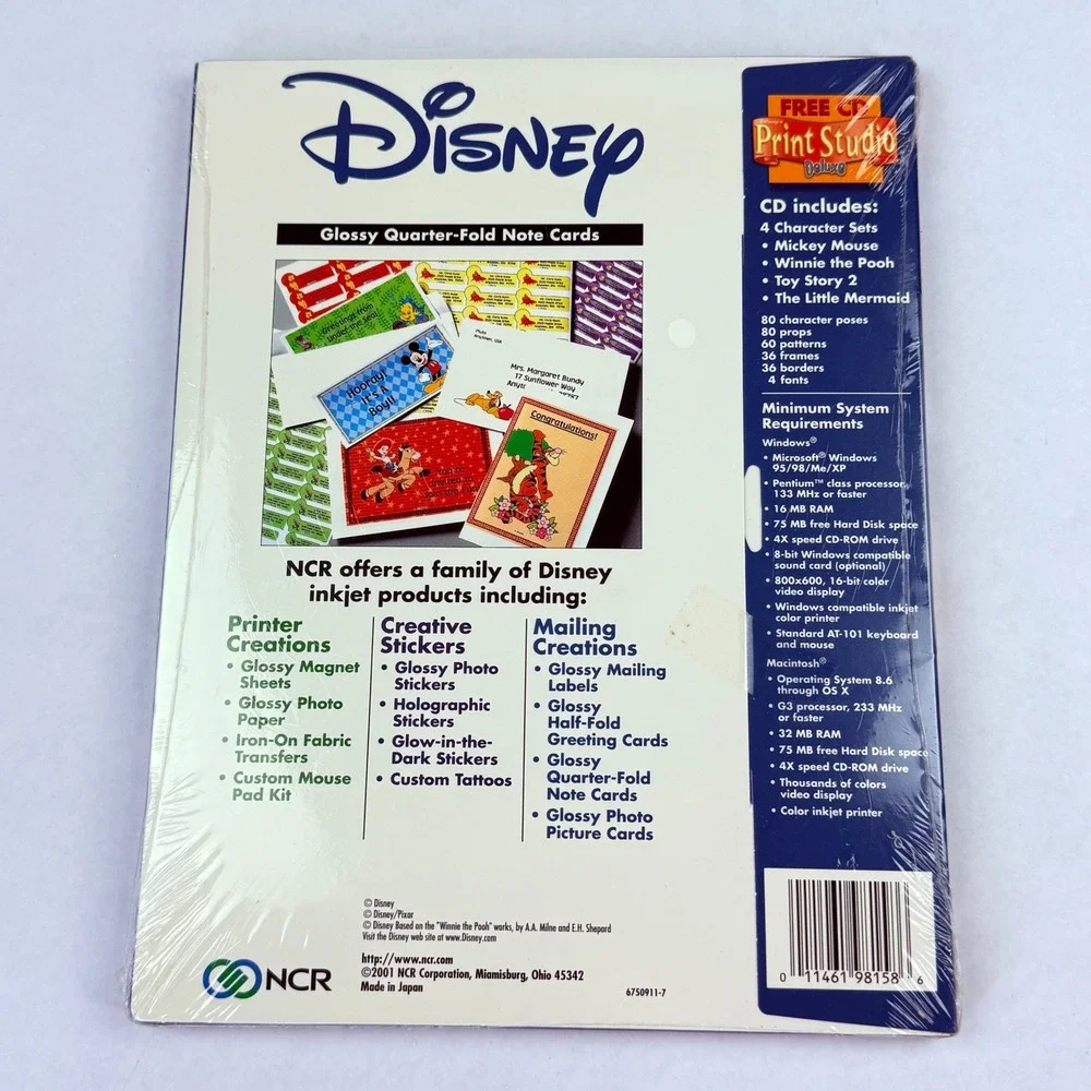 Disney‎ Mailing Creations Glossy Quarter-Fold Note Card Kit NCR 981585 VTG 2001